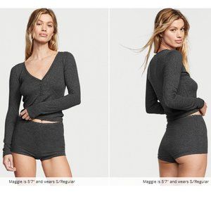 VICTORIA'S SECRET XL Ribbed Modal Henley Short Pajama Set NWT Grey So Comfy!
